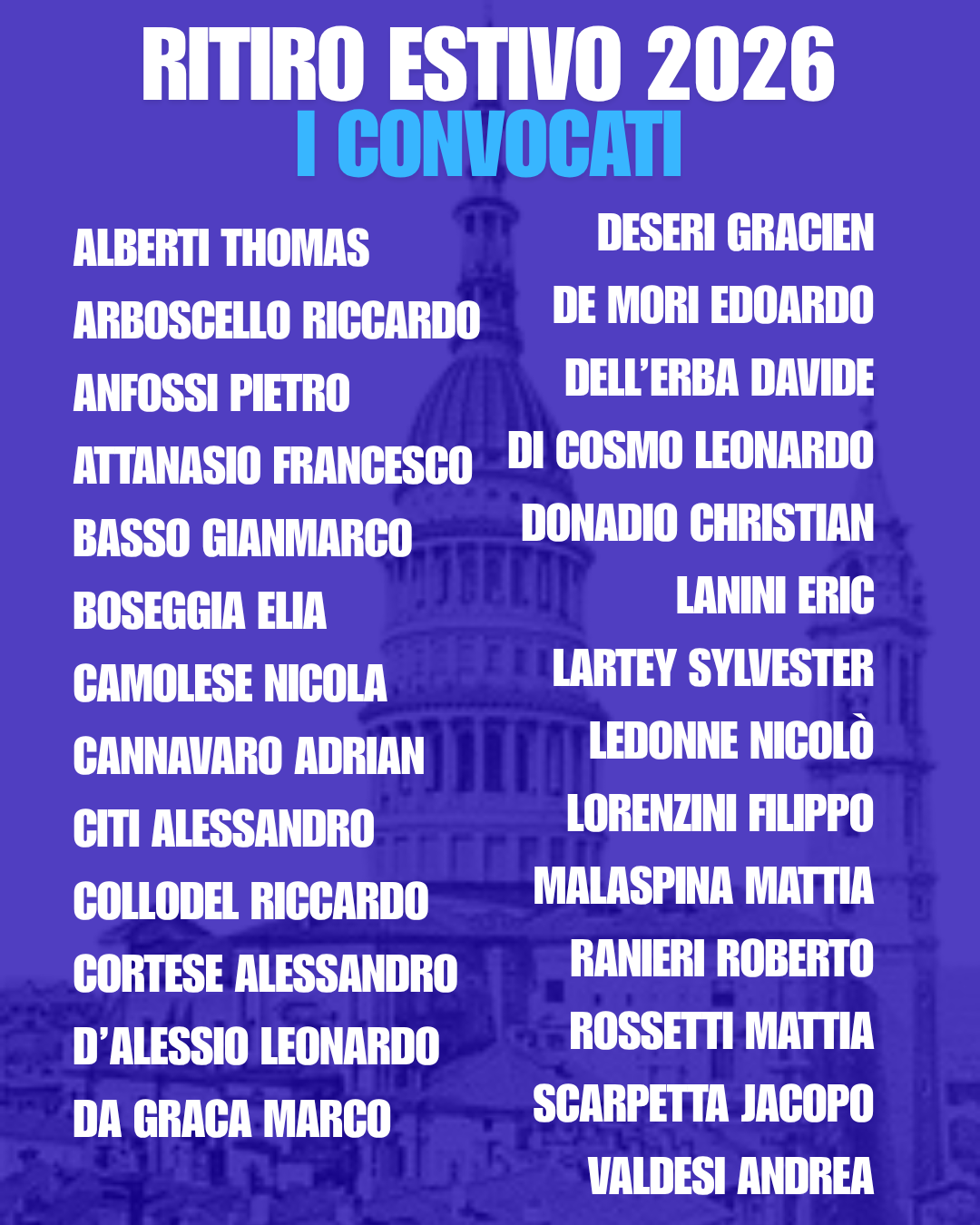Ritiro estivo 2026, i convocati